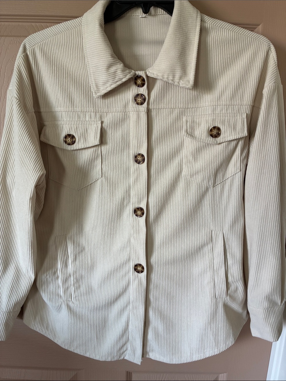 Women's Cream Corduroy Button Jacket